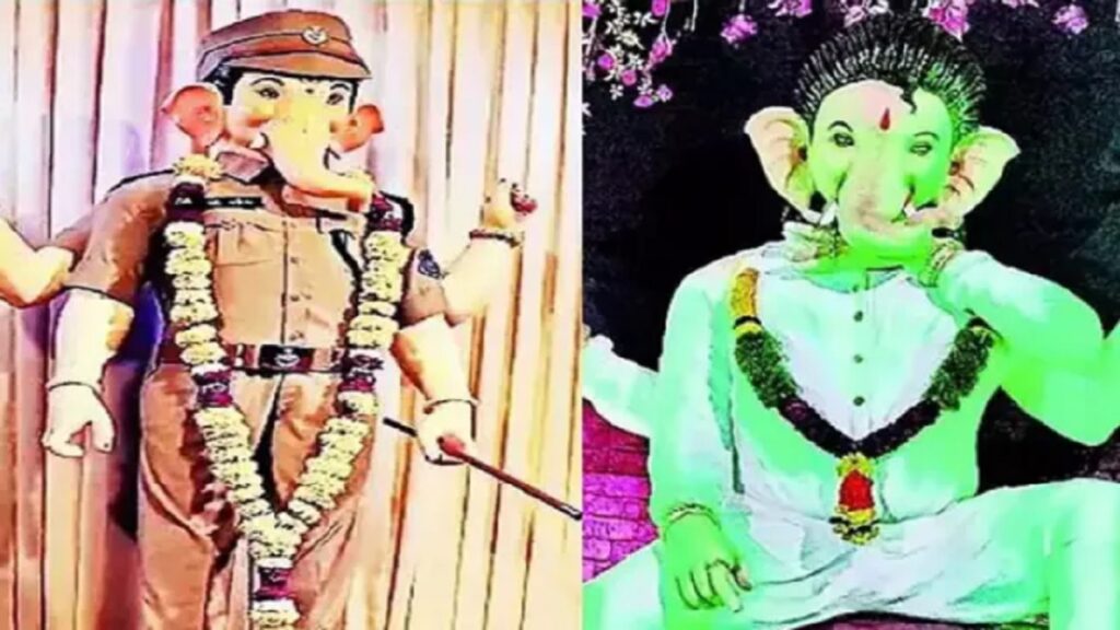 There was a controversy over presenting Ganesha in the style of police and pushpa, the police removed the dress, people said it was insulting.