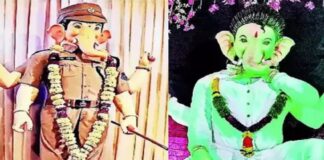 ગણેશજીને પોલીસ અને પુષ્પાની સ્ટાઈલમાં રજૂ કરવા પર થયો વિવાદ, પોલીસે ઉતાર્યો ડ્રેસ, લોકોએ કહ્યું અપમાનજનક There was a controversy over presenting Ganesha in the style of police and pushpa, the police removed the dress, people said it was insulting.