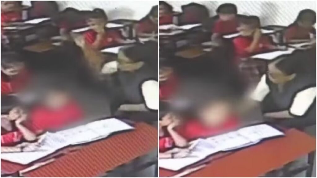 Teacher beats student, slaps so many times, CCTV footage goes viral